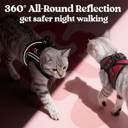 rabbitgoo Cat Harness and Leash Set for Walking Escape Proof, Adjustable Soft Kittens Vest with Reflective Strip for Cats, Comfortable Outdoor Vest, Red, L