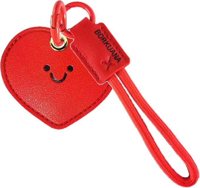 Leather Keychain Holder Case Compatible with AirTag,Cute Protective Cover with Keyring and Lanyard,Anti-Scratch Finder GPS Tracker Case for Wallet Keys,Bag,Pets,Backpack(Heart)
