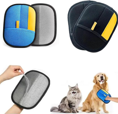 Pet Hair Removal Gloves for Cats & Dogs, Pack of 4 (2 Blue + 2 Black), Reusable Pet Grooming & Deshedding Tool for Dog & Cat Fur