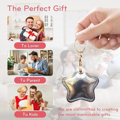 Leather Charm Keychain Holder Case Compatible with AirTag,Cute Protective Star-Shaped Cover with Luxe Ring Clip,Finder GPS Tracker Case for Wallet Keys,Bag,Pets(Silvery)
