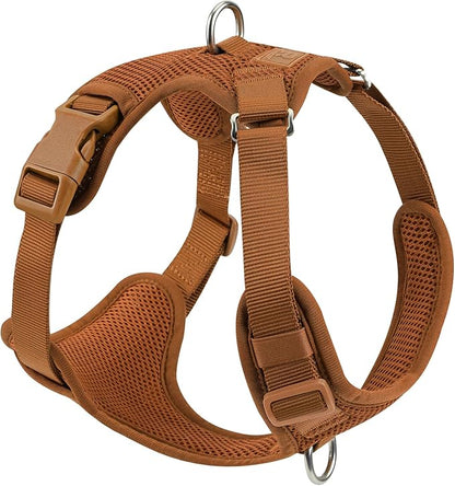 No Pull Dog Harness for Small Medium Large Dogs - Adjustable 2 Layer Mesh Dog Vest with Dual Clip, Escape Proof, Quick Release, Lightweight Breathable Mesh for Walking Hiking (Carmel Brown,L)