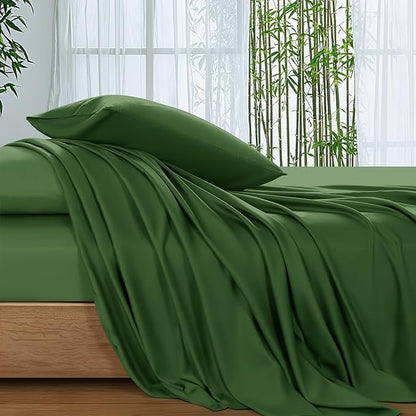 SONORO KATE 100% Viscose Derived from Bamboo_Sheets King Size, Ultra Breathable & Cooling Bed Sheets for Hot Sleepers, Hotel Luxury Silky Bedding Sheets, 16" Deep Pocket - 4PC (Olive,King)