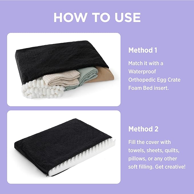 LE SURE Washable Dog Bed Cover Replacement - Medium Size Plush Fleece Cover for Orthopedic Egg Crate Foam Pet Mat 30x20x3 Inches, Black