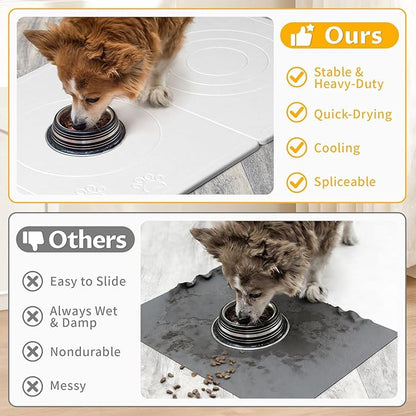 Stone Dog & Cat Food Mat, Bite-Proof Non-Slip Large Diatomaceous Pet Feeding Mat for Puppy Cat, Summer Cooling Quick Drying Dog Cat Water Bowls Mat for Protect Floor (White 24" x 16")