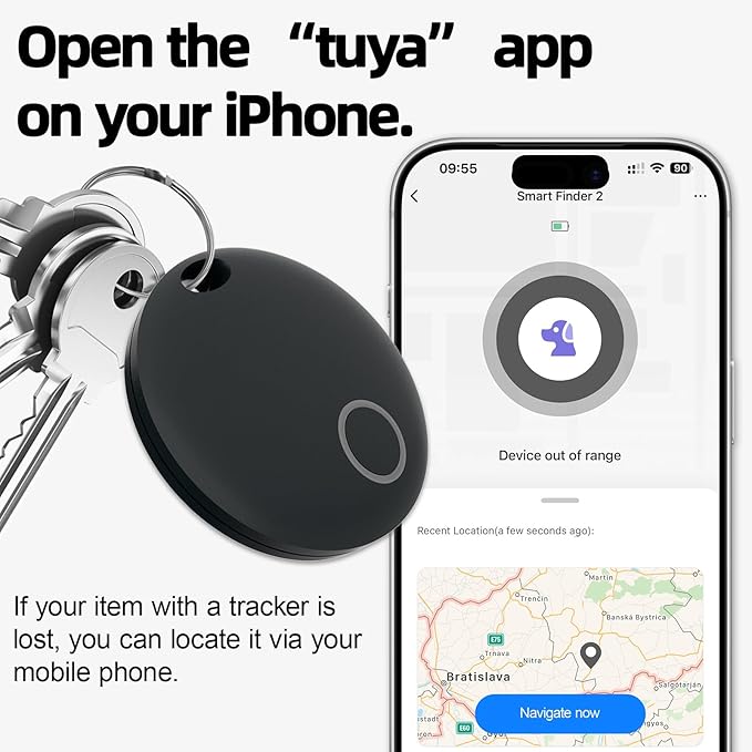 Tracker Tags 4 Pack, Luggage Tracking Tags Compatible with with TUYA APP,Both iOS and Android Compatible, Key Finder Locator with Sound,Smart Tag,Item Finder for Keys, Bags, Suitcases,Black and White
