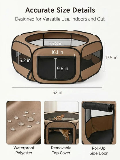 UWE Extra Large Small Animal Playpen, XL Portable Pet Playpen for Rabbit, Kitten, Guinea Pig, Hamster, Puppy – Waterproof Foldable Mesh Tent with Zipper Cover, Indoor Outdoor Use, Brow