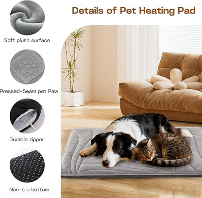 Large Dog Heating Pad with Washable Cover, Soft Plush Pet Heating Pad with 9 Adjustable Temperature, Timer, Chew-Resistant Cord, Waterproof Electric Heated Pet Bed Mat for Dogs and Multi-Cats