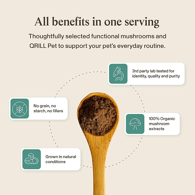 Real Mushrooms Pet Defenders with Krill - Dog Immune Support with Reishi, Turkey Tail, Shiitake, Maitake Organic Mushroom Extracts, Chaga - Daily Digestion and Immune Support for Dogs and Cats, 75g