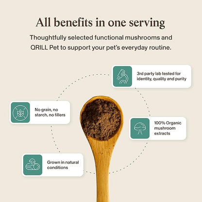 Real Mushrooms Pet Defenders with Krill - Dog Immune Support with Reishi, Turkey Tail, Shiitake, Maitake Organic Mushroom Extracts, Chaga - Daily Digestion and Immune Support for Dogs and Cats, 75g