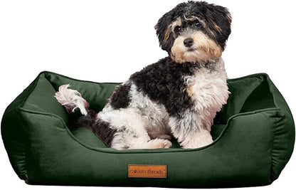 Modern Threads Luxury Dog Bed - Comfortable Tufted Velvet Cushion for Small to Large Dogs - Machine Washable - Durable & Cute Sleep Space for Pets - Pamper Your Pet with Cozy Beds - Forest Green