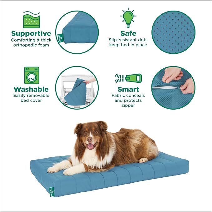 Furhaven Orthopedic Dog Bed – Puffy Quilted Foam Mattress with Removable Washable Cover, Soft & Supportive for Kennels & Crates - X-Large, Lagoon