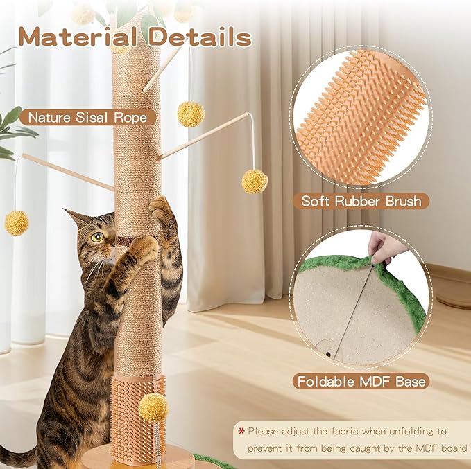 45" Tall Cat Scratching Post with Sisal Rope for Indoor Cats Adults Kittens, Cat Tree Scratcher with Hanging Balls, Self Groomer, Track Balls