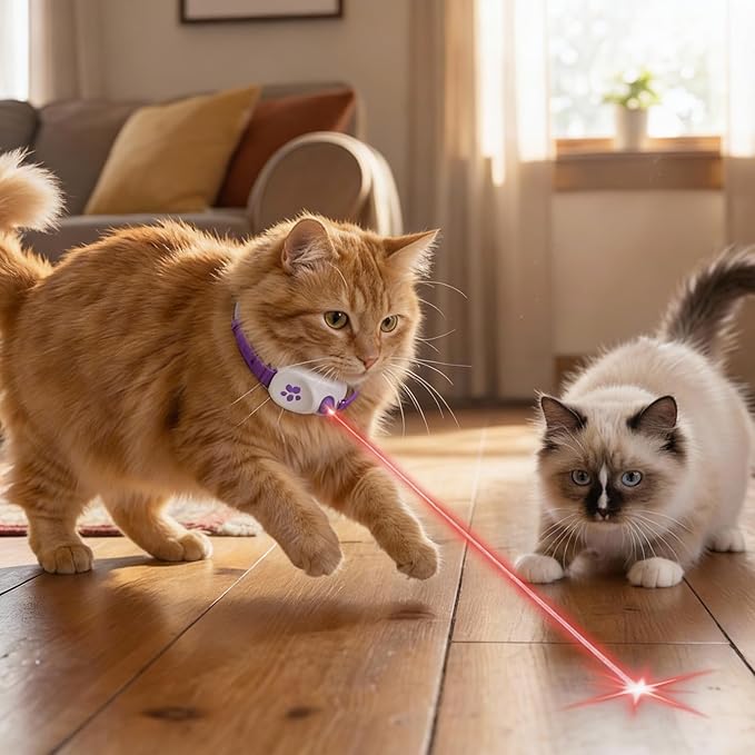 Walfront Cat Toys for Indoor Cats, Purple Light-Up Interactive Collar with Automatic Motion, Adjustable Fit 9.1–13.4"(23–34cm) USB Rechargeable 2 Modes, Home Alone Cats, Engaging Playtime