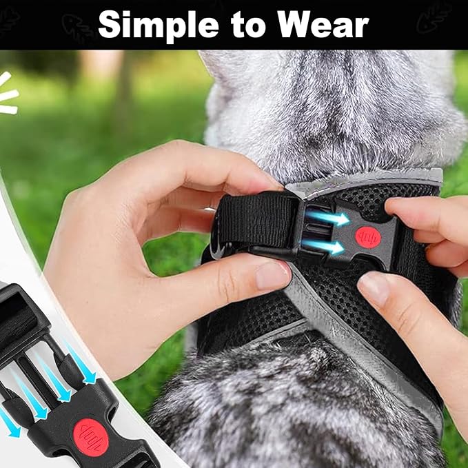 MingXpets Cat Harness and Leash for Walking, Retractable Cat Harnesses and Leash Set Escape Proof, Breathable Soft Kitten Small Large Harness for Travel Training and Walking, Black, M