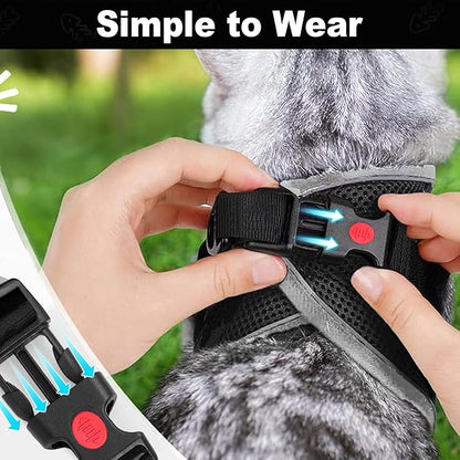 MingXpets Cat Harness and Leash for Walking, Retractable Cat Harnesses and Leash Set Escape Proof, Breathable Soft Kitten Small Large Harness for Travel Training and Walking, Black, M