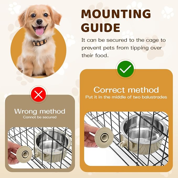 2Pcs Pets Lightweight Stainless Steel Bowl,Removable Stainless Steel Pet Hanging Food Water Feeder Bowl for Puppy Dog Cat Rabbit Ferret Bird Gunea Pigs (Small)