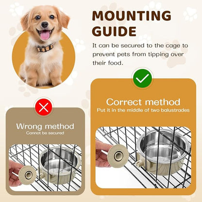 2Pcs Pets Lightweight Stainless Steel Bowl,Removable Stainless Steel Pet Hanging Food Water Feeder Bowl for Puppy Dog Cat Rabbit Ferret Bird Gunea Pigs (Small)
