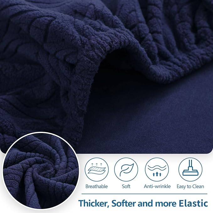 hyha Individual Couch Cushion Covers, Stretch Magic Sofa Seat Cushion Covers Washable, Dog Couch Sofa Slipcover for Pets, Kid with Elastic Bottom(Medium, Navy)
