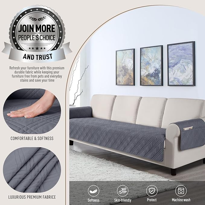 TAOCOCO Waterproof Oversized Couch Covers for Pets Dogs with Non Slip Backing, Sofa Seat Covers with Pocket for 4 Cushion Couch Washable Dog Couch Protector Sofa Slipcovers(Oversized Sofa, Dark Grey)