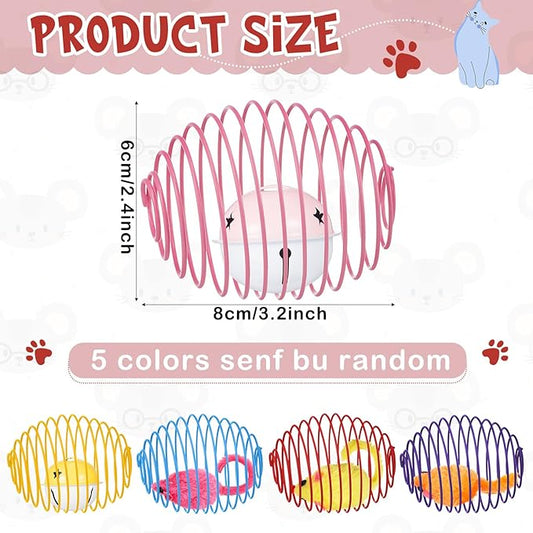 Jecery Cat Spring Balls Toys Stretchable Rolling Balls Colorful Playful Coils Interactive Action Toy Caged Rats for Kitten Pet Supplies (Mouse and Bell,Multicolor,5 Pcs)