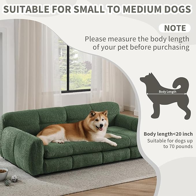 Dog Couch Bed with Backrest and Armrest, Durable Pet Sofa with Soft Foam Cushion, Elevated Dog Couch Bed with Legs for Medium and Large Dogs, Emerald Green