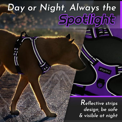 Eagloo Dog Harness for Large Dogs, No Pull Service Vest with Reflective Strips and Control Handle, Adjustable and Comfortable for Walking, No Choke Pet Harness with 2 Metal Rings, Purple, XL