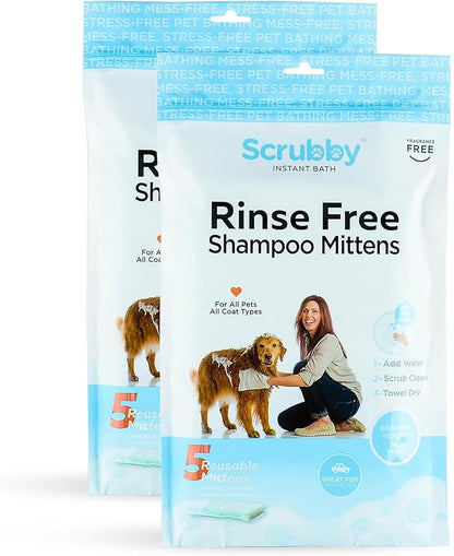 Scrubby Pet No Rinse Pet Wipes | Rinse Free Shampoo Mittens | Dogs & Cats | Bath Wipes - Bathing & Washing Pets, Hypoallergenic | No Rinse Wash Mitt | Grooming, Lather Wipe Dry - Pack of 10