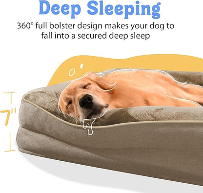 Washable Orthopedic Large Dog Bed - XL Memory Foam Pet Couch Sofa with Removable Cover Waterproof Bolster for Large Size Dogs