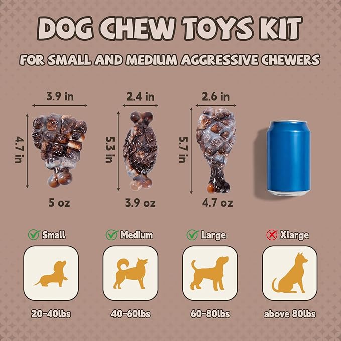 YINEYA Indestructible Dog Toys for Aggressive Chewers 3 Pack, Tough Dog Chew Toys for Aggressive Chewers Medium and Large Breeds, Durable Dog Toy to Keep Them Busy, Bacon Flavored
