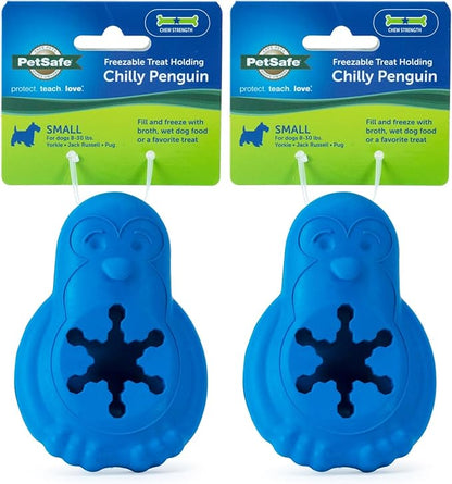 PetSafe Freezable Treat Holding Chilly Penguin - Durable, Vanilla-Scented, Rubber, Freezable Interactive Pet Puzzle for Boredom or Separation Anxiety - for Small Dogs, (Pack of 2)