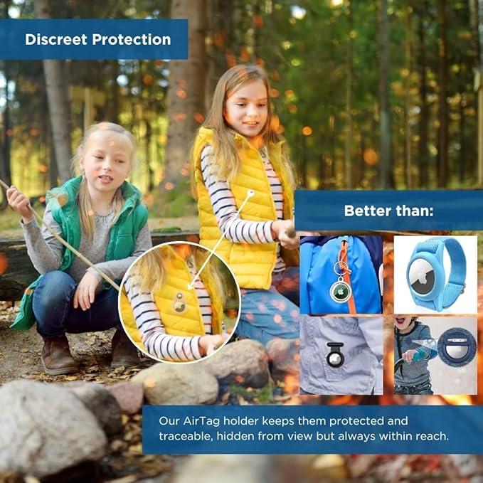 INFINITE ORBIT AirTag Holder for Kids – 2 Pack Anti-Removal Locking Case, GPS Tracker Holder Suitable for Children, Elderly, Pets & Luggage, Hidden Air Tag Pin Case (Compatible with Apple AirTag)