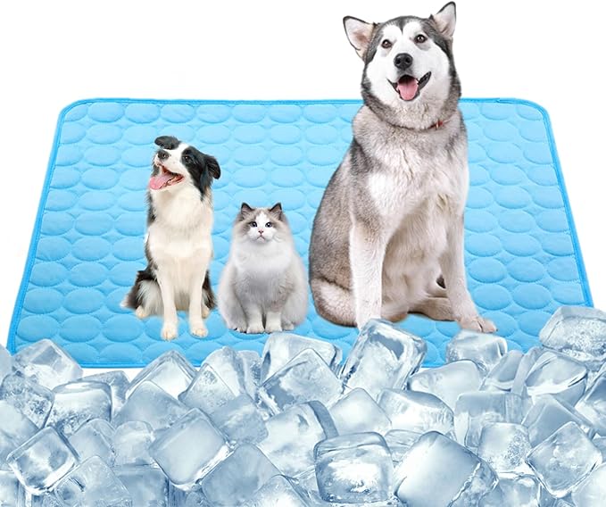 SOMOYA Dog Self Cooling Mat Pet Washable Cooling Pads Blanket Sleeping Kennel Mat,Ice Silk Sleep Mat Pad Non-Toxic Breathable Sleep Bed Beach for Large Dogs Cats (Blue, 27.5x19.7 in)