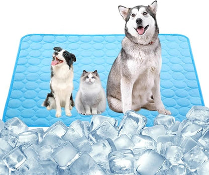 SOMOYA Dog Self Cooling Mat Pet Washable Cooling Pads Blanket Sleeping Kennel Mat,Ice Silk Sleep Mat Pad Non-Toxic Breathable Sleep Bed Beach for Large Dogs Cats (Blue, 27.5x19.7 in)