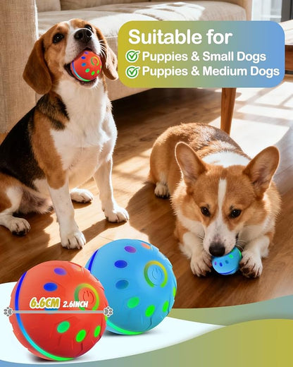 Zoomsnail 2 Pack Interactive Dog Ball Toy, BPA-Free Rechargeable Automatic Rolling Ball Toys with Lights & 2 Modes, Waterproof Dog Balls to Offer Entertainment, Ideal Gifts for Small & Medium Dogs