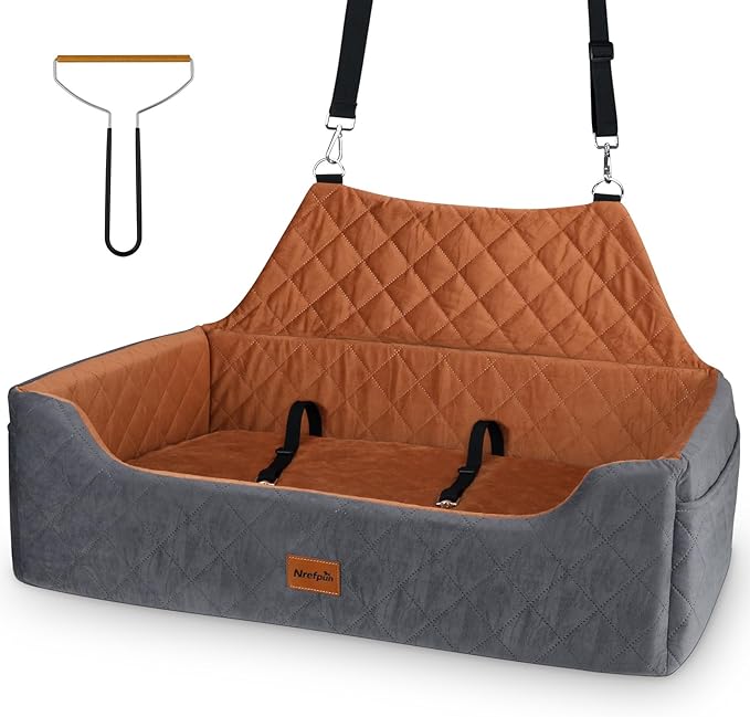 Large Dog Car Seat for Medium/Large Dog Under 55 lbs - Elevated Booster Car Seat for 2 Small Dogs,Removable and Washable,Filling Memory Foam with Safety Leashs and 2 Pockets
