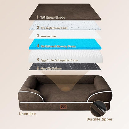 EHEYCIGA Orthopedic Dog Bed for Small Dogs, Waterproof Memory Foam Small Dog Beds with Sides, Non-Slip Bottom and Egg-Crate Foam Medium Pet Couch Bed with Washable Removable Cover, Brown