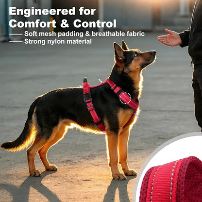 No Pull Dog Harness with Handle, Soft Mesh Padded Adjustable for Small Medium Large Dogs | Reflective Easy Walk Harness with Front Clip for Training, Running & Outdoor (Red, S)