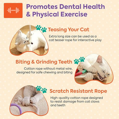 Cat Toys Chew Ropes 3Pcs with Refillable Natural Catnip, Safe Teeth Cleaning Toy for Indoor Kittens Interactive Cat Nip Kitty Toys for All Breeds 27.5 Inches
