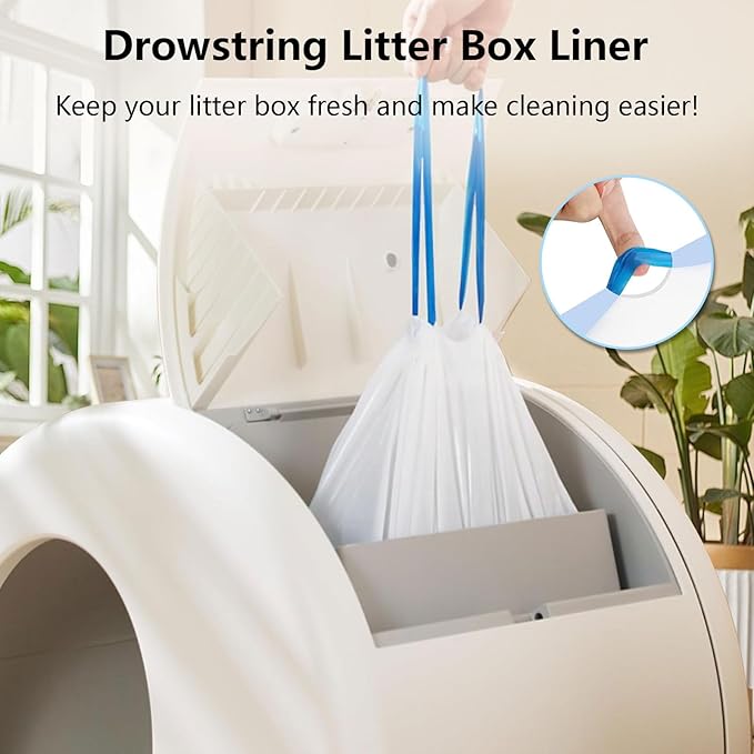 120 Count Self-Cleaning Cat Litter Box Liners Bag, Compatible with MeoWant-SCO1 and MeoWant-SCO2, Thick Heavy Duty Drawstring Replacement Cat Litter Box Liners-18"x 12.6"