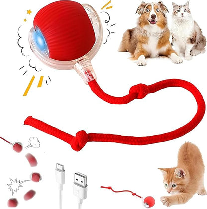 Interactive Cat Toys for Indoor Cats, Smart Automatic Cat Chase Ball Toy, Upgraded Speedy Tail Kitten Toy for Bored Indoor Adult Pets (Red)