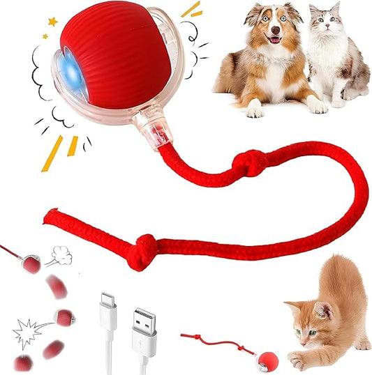 Interactive Cat Toys for Indoor Cats, Smart Automatic Cat Chase Ball Toy, Upgraded Speedy Tail Kitten Toy for Bored Indoor Adult Pets (Red)