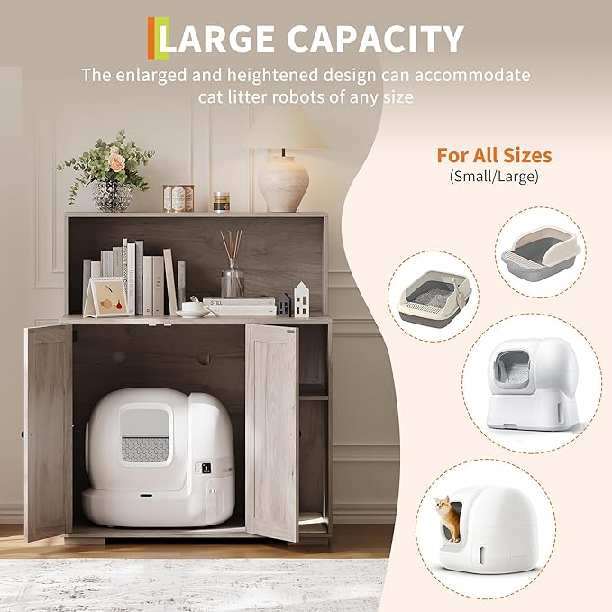 Extra Large Cat Litter Box Enclosure with Scratch Pad, Large Automatic Litter Box Furniture, Dog-Proof Litter Cabinet with Outlet, Space for Cat Stuffs