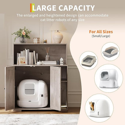 Extra Large Cat Litter Box Enclosure with Scratch Pad, Large Automatic Litter Box Furniture, Dog-Proof Litter Cabinet with Outlet, Space for Cat Stuffs