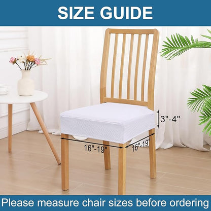 Smiry Waterproof Seat Covers for Dining Room Chairs Set of 2, Stretch Jacquard Removable Washable Chair Seat Slipcovers Protector, No Rear Covers, White