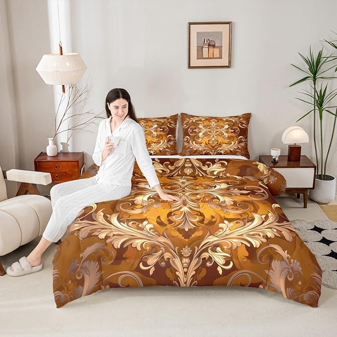 Erosebridal Retro Floral Toddler Size Comforter Set, Bohemian Flowers Chic Paisley Microfiber Bedding for Kids Boys Girls, Victorian Baroque Hippie Bed Sets, Vintage Fashion Bedding Comforter Sets