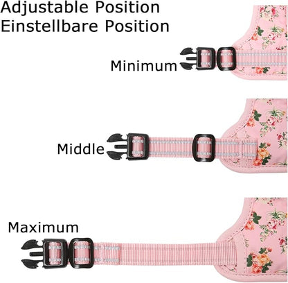 HEELE Dog Harness Harness for Small Dogs No Pull Dog Vest Harness for Small Dog with Soft Padded Handle Reflective for Outdoor Training, Flower-Pink, XS