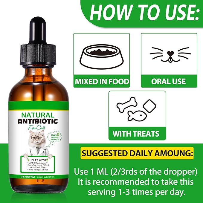 NenMaoKeNu 60ML Antibiotics for Cats, Premium Cat Antibiotics Supplement, Cats Multivitamin, Natural Antibiotic for Cats, Cat Antibiotic, Cat Antibiotics Supports Immune & Cats Allergy Relief-2 Fl Oz