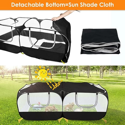 Lukovee Small Animals Playpen, Chicken Pen with Escape-Proof Detachable Bottom & 4 Zipper Doors, Breathable Foldable Portable Large Chicken Run Coop for Puppy Duck Kitten Rabbits Outdoor Yard (Black)