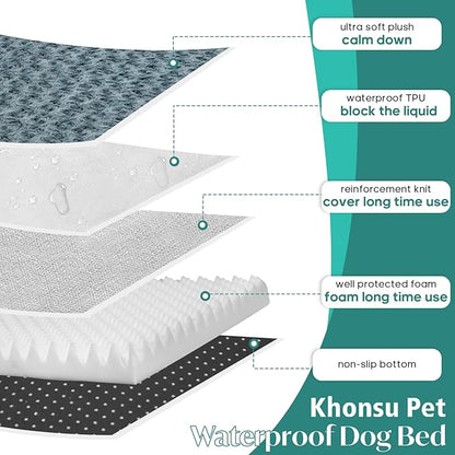 KHONSU PET Dog Bed Mat Plush 3.5in Orthopedic Pad for Large Dogs up to 90 lbs Waterproof Removable Cover Machine Washable for Extra Large Dogs