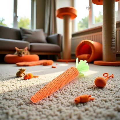 2 Pcs Orange Natural Interactive Sisal Carrot Cat Toys,Cat Dental Chew Toy Kitten Teething Toys for Indoor Cats Interactive Toys
